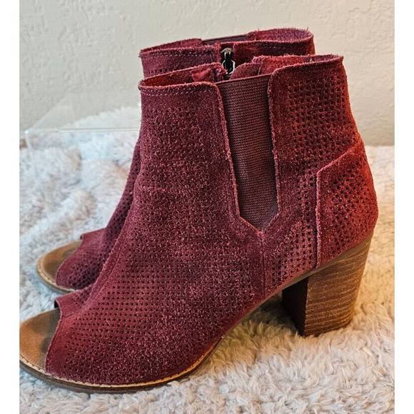 Tom's Shoes - Toms Women's Majorca Peep Toe Zip-Up Booties Wine‎ Burgundy Size 8.5